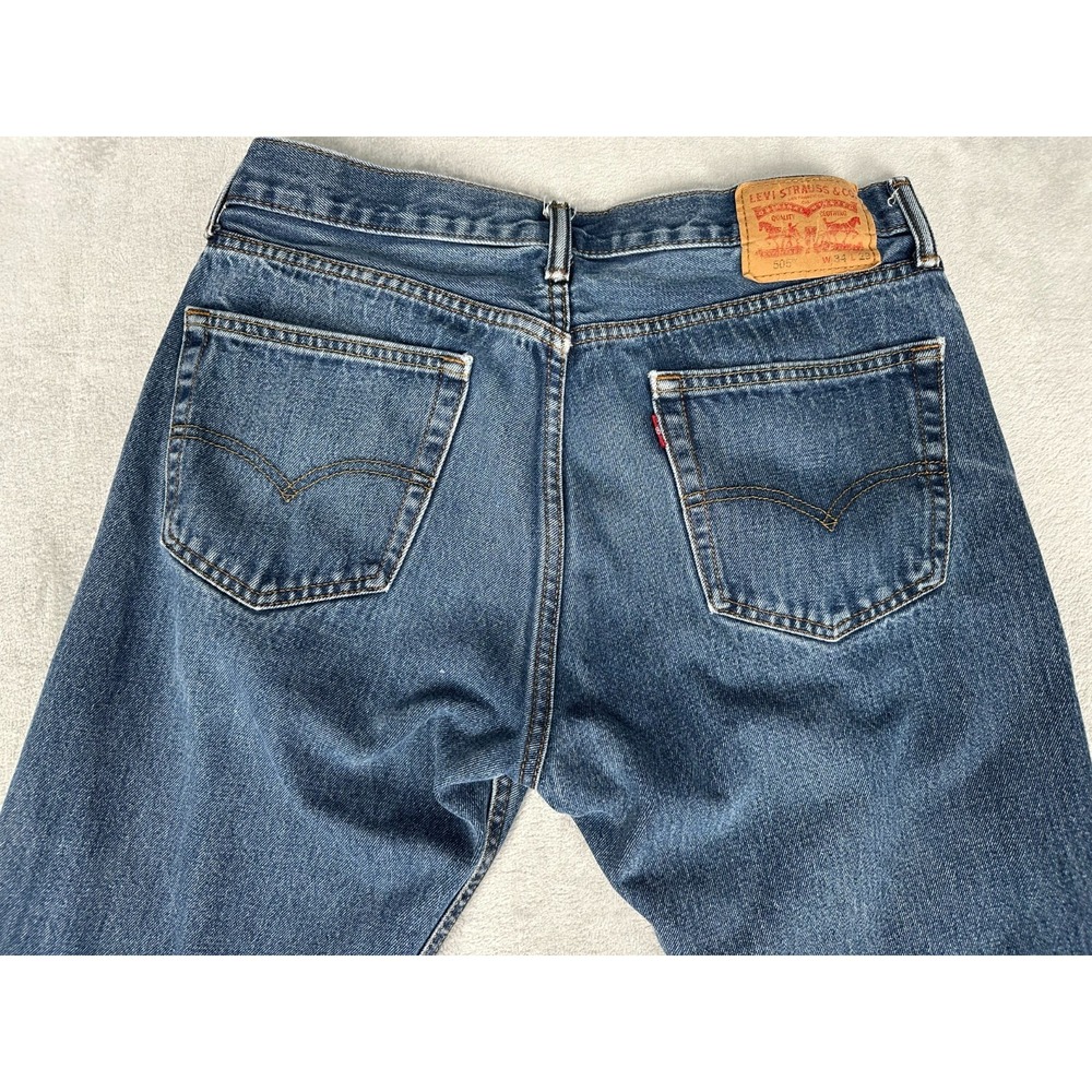 Levi's 505 Jeans Men's 34x29 Blue Cotton Regular Fit Medium Wash Straight Leg - Picture 12 of 16
